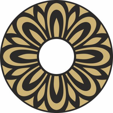 Klasik Yunan siyah ve altın yuvarlak süsü. Vektör deseni, Antik Yunan çemberi. Avrupa sınırı - halka