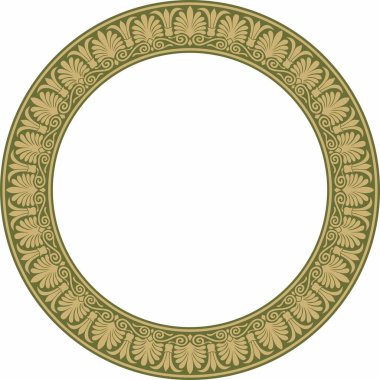 Vektör altın ve yeşil yuvarlak klasik Yunan süsü. Avrupa süsü. Sınır, çerçeve, daire, halka Antik Yunan, Roma İmparatorluğu