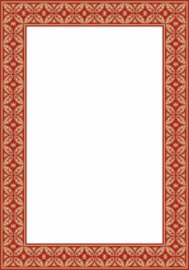 Kırmızı antik Rus aksesuarlı vektör kare altın. Slav dikdörtgeni, sınır, çerçeve. Kraliyet odalarının resimleri.