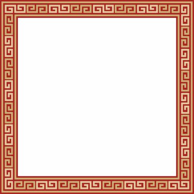 Kırmızı klasik Yunan kare süslemeli vektör altın. Antik Yunan ve Roma İmparatorluğu dikdörtgeni. Bizans duvarları, zemin ve tavan resimleri. Avrupa saraylarının dekorasyonu