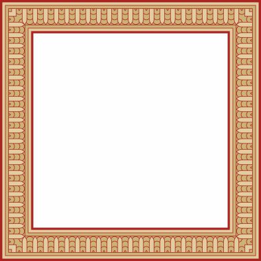 Kırmızı kare Mısır aksesuarlı vektör altın. Dikdörtgen, çerçeve, eski Mısır. Nilüfer çiçekleri ve su deseni.