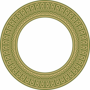 Klasik Yunan yeşili ve altın yuvarlak süsü. Vektör deseni, Antik Yunan çemberi. Avrupa sınırı - halka