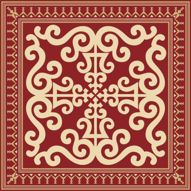 Vektör altın ve kırmızı kare Yakut süsü. Sonsuz dikdörtgen, sınır, Uzak Doğu 'nun kuzey halklarının çerçevesi..