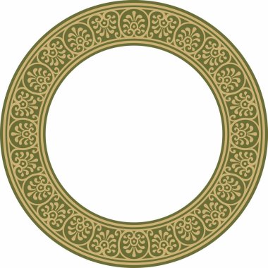 Yeşil kenarlı, çerçeveli, Pompei yüzüklü, yuvarlak altın bir taşıyıcı. Çember Napoli süsü. Antik Roma Sanatı