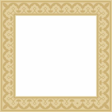 Vektör kare altın İran süsü. Dikdörtgen, çerçeve, sınır, İran, Irak, Tacikistan halklarının etnik düzeni