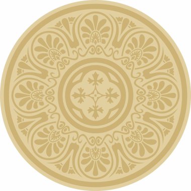 Vektör altın klasik Yunan yuvarlak süsü. Antik Yunan ve Roma İmparatorluğu Çemberi. Bizans duvarları, zemin ve tavan resimleri. Avrupa saraylarının dekorasyonu