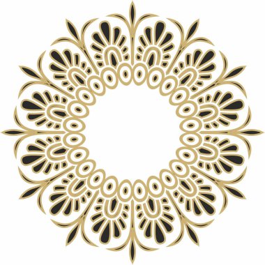 Siyah klasik Yunan yuvarlak süsü olan vektör altın. Antik Yunan ve Roma İmparatorluğu Çemberi. Bizans duvarları, zemin ve tavan resimleri. Avrupa saraylarının dekorasyonu