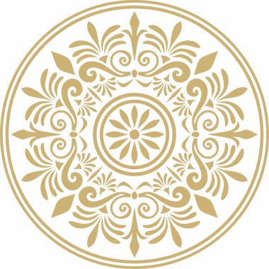 Klasik Yunan altın yuvarlak süsü. Vektör deseni, Antik Yunan çemberi. Avrupa sınırı - halka