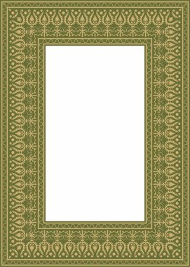 Vektör Özbek altını ve yeşil kare süsü. Türk dikdörtgeni, çerçeve. Orta Asi 'nin Kültür Mirası