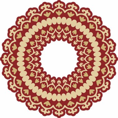 Kırmızı yuvarlak süslemeli Özbek altını. Türk çemberi, halka. Orta Asi 'nin Kültür Mirası