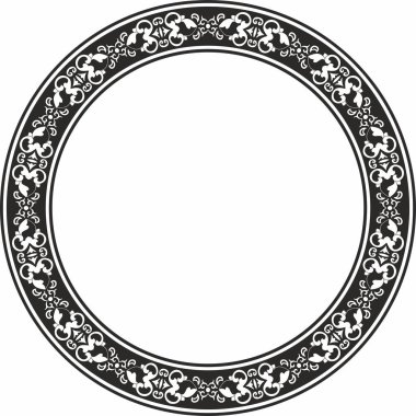 Siyah tek renkli vektör, antik Rus süsü. Slav sınırı, çerçeve. Çember, halka. Kraliyet odalarının resimleri.