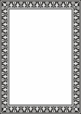 Siyah vektör tek renkli kare şablon klasik Bizans süsü. Dikdörtgen, sınır, Antik Yunan, Doğu Roma İmparatorluğu çerçevesi. Rus Ortodoks Kilisesi Dekorasyonu