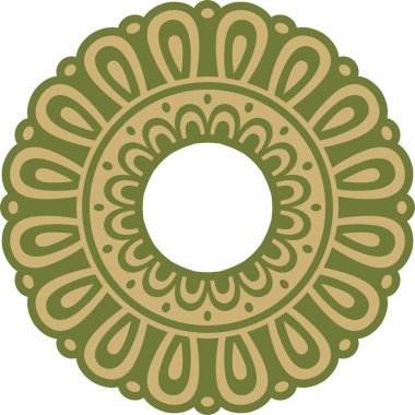 Klasik Yunan yeşili ve altın yuvarlak süsü. Vektör deseni, Antik Yunan çemberi. Avrupa sınırı - halka