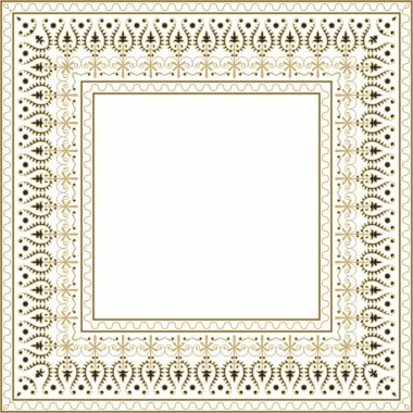 Vektör Özbek altın ve siyah kare süsü. Türk dikdörtgeni, çerçeve. Orta Asi 'nin Kültür Mirası