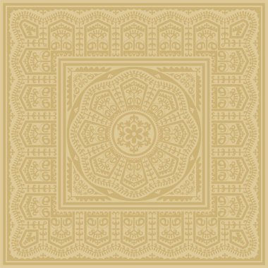 Vektör Özbek Altın Meydan Süslemesi. Türk Dikdörtgeni, Frame. Orta Asya Kültür Mirası