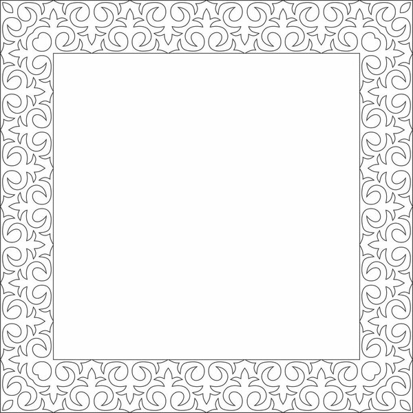 Vector black contour square Kazakh national ornament. Ethnic pattern of the peoples of the Great Steppe