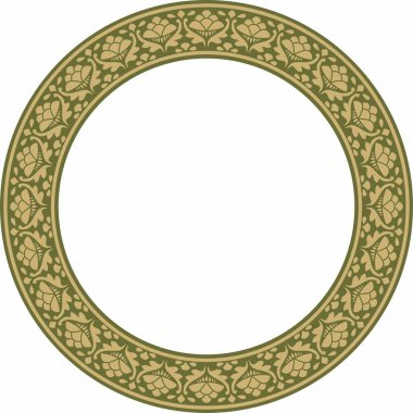 Yeşil yuvarlak Hint süslemeli vektör altın. Çember, halka, sınır, etnik Hindu çerçevesi