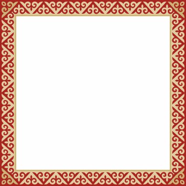 Kırmızı kare Kazak ulusal süsü olan vektör altın. Büyük Steppe 'deki insanların etnik kalıpları