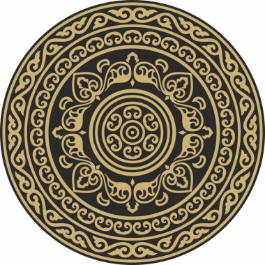 Vector yuvarlak altın ve siyah antik Rus süsü. Slav sınırı, çerçeve. Çember, halka. Kraliyet odalarının resimleri.
