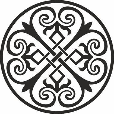 Siyah vektör monokrom şablon yuvarlak klasik Bizans süsü. Çember, halka, sınır, Antik Yunan, Doğu Roma İmparatorluğu çerçevesi. Rus Ortodoks Kilisesi Dekorasyonu