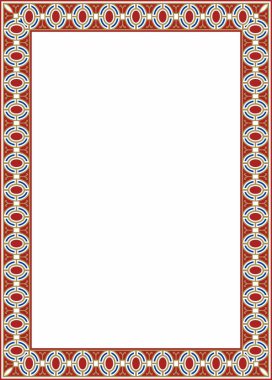 Vektör karesi Avrupa renkli süs. Dikdörtgen desen, çember, Orta Çağ yüzüğü. Diriliş sınırı. Sarayların ve kiliselerin dekorasyonları