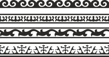 Siyah monokrom dikişsiz Kazak ulusal süslemesi. Büyük Steppe 'in insanlarının etnik ve sonsuz düzeni.,