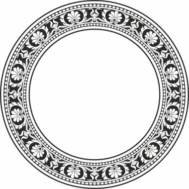 Vector monokrom siyah yuvarlak klasik Rönesans süsü. Çember, halka Avrupa sınırı, canlanma biçimi çerçevesi