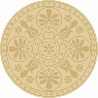 Vektör altın klasik Yunan yuvarlak süsü. Antik Yunan ve Roma İmparatorluğu Çemberi. Bizans duvarları, zemin ve tavan resimleri. Avrupa saraylarının dekorasyonu