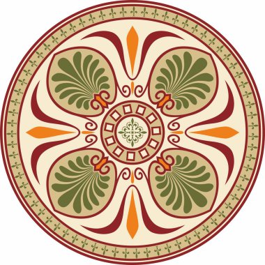 Vektör renkli Avrupa yuvarlak süsü. Yunanistan, Doğu Roma İmparatorluğu 'nun klasik çemberi. İstanbul 'un şablon motifleri