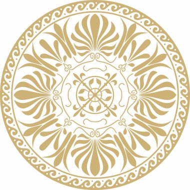 Vektör altın klasik Yunan yuvarlak süsü. Antik Yunan ve Roma İmparatorluğu Çemberi. Bizans duvarları, zemin ve tavan resimleri. Avrupa saraylarının dekorasyonu