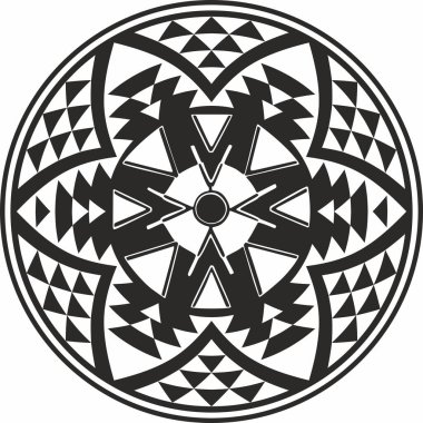 Yerli Amerikan vektör yuvarlak monokrom deseni. Daire şeklinde geometrik şekiller. Amerika 'nın, Maya' nın, Azteklerin, İnkaların ulusal süslemeleri