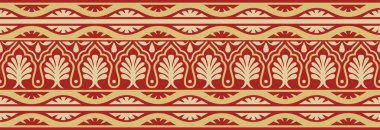 Vektör altın ve kırmızı pürüzsüz yerli süsü. Sonsuz sınır, etnik Hindu yapısı. Mumba.