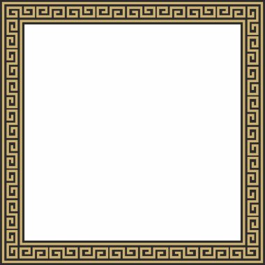 Vektör altın ve klasik Yunan kare süsü. Antik Yunan ve Roma İmparatorluğu dikdörtgeni. Bizans duvarları, zemin ve tavan resimleri. Avrupa saraylarının dekorasyonu