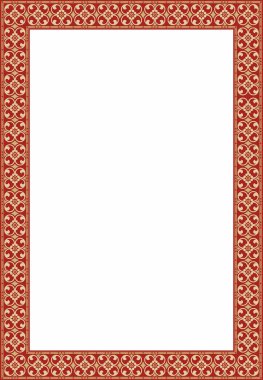 Kırmızı antik Rus aksesuarlı vektör kare altın. Slav dikdörtgeni, sınır, çerçeve. Kraliyet odalarının resimleri.