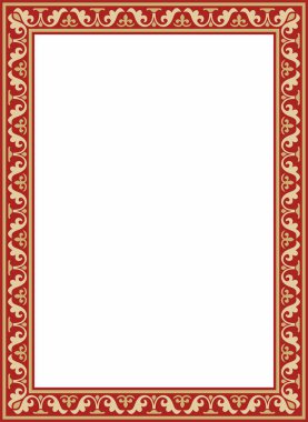 Vektör altın ve kırmızı kare klasik Bizans süsü. Dikdörtgen, sınır, Antik Yunan, Doğu Roma İmparatorluğu çerçevesi. Rus Ortodoks Kilisesi Dekorasyonu