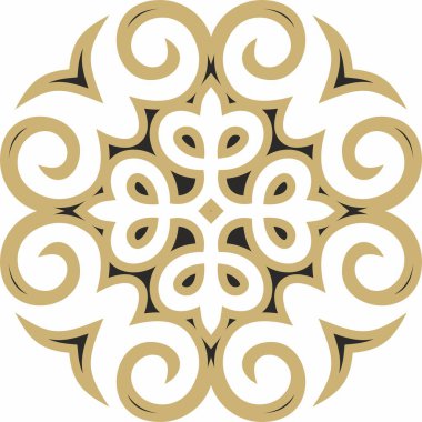 Vektör altın ve siyah Kazak ulusal süsü. Büyük Steppe 'deki insanların etnik kalıpları,