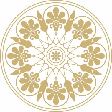 Vektör altın klasik Yunan yuvarlak süsü. Antik Yunan ve Roma İmparatorluğu Çemberi. Bizans duvarları, zemin ve tavan resimleri. Avrupa saraylarının dekorasyonu