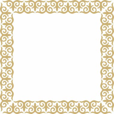 Vektör altın kare Kazak ulusal süsü. Büyük Steppe 'deki insanların etnik kalıpları