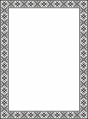 Vector black monokrom kare Belarus ulusal süs çerçevesi. Slav halkları, Rus, Ukraynalı, Sırp, Polonyalı, Bulgar etnik desenli dikdörtgen. Çapraz dikiş şablonu