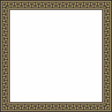 Vektör altın ve klasik Yunan kare süsü. Antik Yunan ve Roma İmparatorluğu dikdörtgeni. Bizans duvarları, zemin ve tavan resimleri. Avrupa saraylarının dekorasyonu