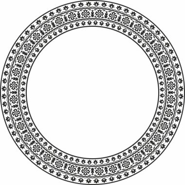 Vektör tek renkli siyah Türk ulusal süsü. Osmanlı sınırı, çerçeve. Etnik çiçek çemberi, halka, Seljuk Türkleri deseni. Sultan 'ın sarayının dekorasyonu.