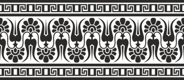 Siyah vektör monokrom klasik kusursuz Avrupa ulusal süsü. Romanesk halkların etnik kalıpları. Sınır, Antik Yunan çerçevesi, Roma İmparatorluğu.