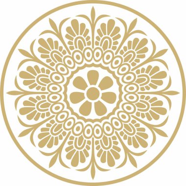 Vektör altın klasik Yunan yuvarlak süsü. Antik Yunan ve Roma İmparatorluğu Çemberi. Bizans duvarları, zemin ve tavan resimleri. Avrupa saraylarının dekorasyonu