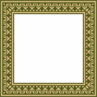 Klasik Yunan yeşil ve altın kare süsü. Vektör deseni, antik Yunan dikdörtgeni. Avrupa sınırı