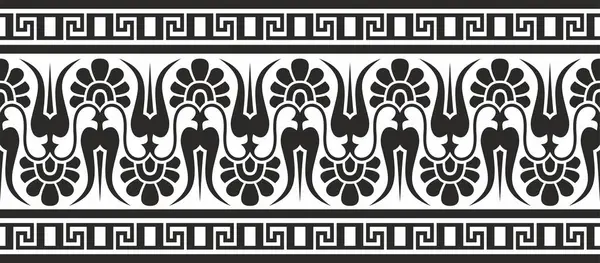 Siyah vektör monokrom klasik kusursuz Avrupa ulusal süsü. Romanesk halkların etnik kalıpları. Sınır, Antik Yunan çerçevesi, Roma İmparatorluğu.