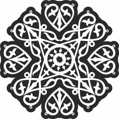 Vektör tek renkli Yakut tılsımı. Uzak Kuzey 'in, Sibirya' nın, Tundra 'nın, Tayga' nın insanlarının süsleri.