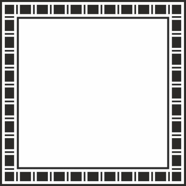 Vektör siyah tek renkli Mısır karesi süsü. Dikdörtgen, çerçeve, eski Mısır. Nilüfer çiçeği ve güneş deseni. Boyalı cam şablonu