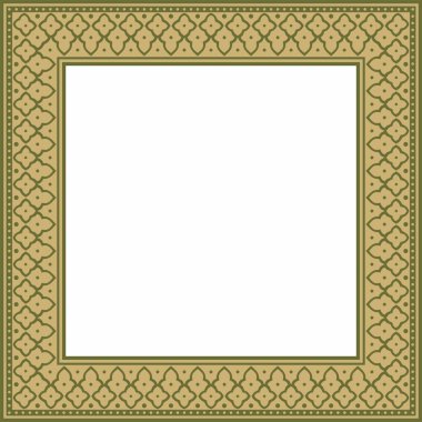 Yeşil İran süslemeli vektör kare altın. Dikdörtgen, çerçeve, sınır, İran, Irak, Tacikistan halklarının etnik düzeni