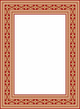 Kırmızı antik Rus aksesuarlı vektör kare altın. Slav dikdörtgeni, sınır, çerçeve. Kraliyet odalarının resimleri.