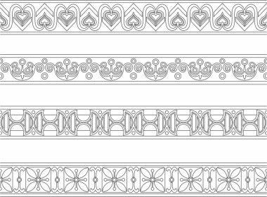 Vektör pürüzsüz Avrupa siyah kontur süsü. Sonsuz süs, meditasyon. Rönesans sınırı. Sarayların ve kiliselerin dekorasyonları